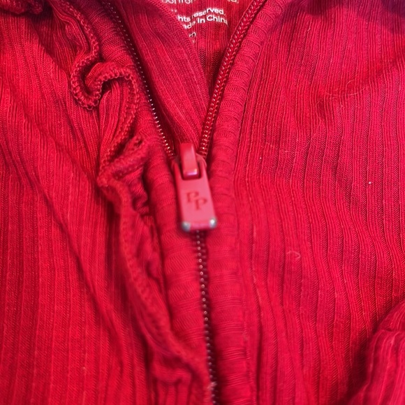 Posh Peanut- Crimson Red Ruffle Ribbed Footie- 9-12 Months - Picture 4 of 6